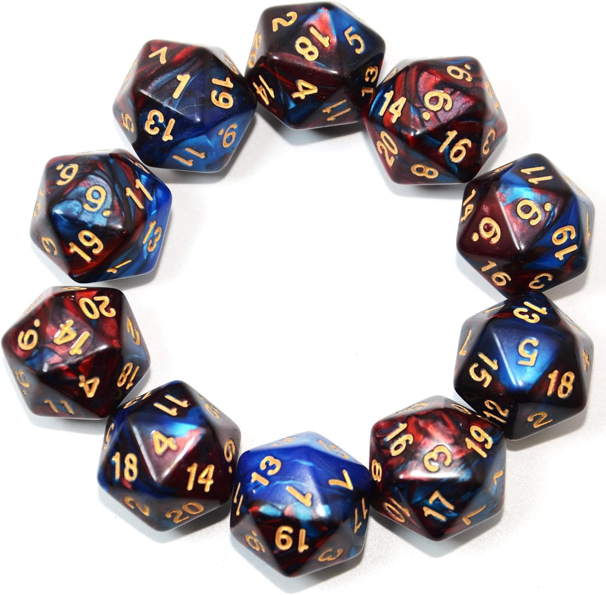 SmartDealsPro 10-Pack 20 Sided Dice D20 Polyhedral Dice for DND RPG - Blue-red