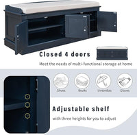 Storage Bench with 4 Doors and Adjustable Shelves, Shoe Bench with Removable Cushion for Living Room, Entryway 42.7" L x 16" W x 17.4" H (Antique Navy)