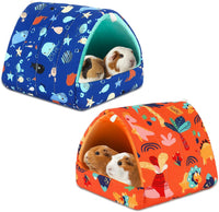 UPINS 2 Pack Guinea Pig Hideout, Washable Small Animal House Bed – Daily Care for Small Pets - 9.84 x 9.84 inch / Blue Orange