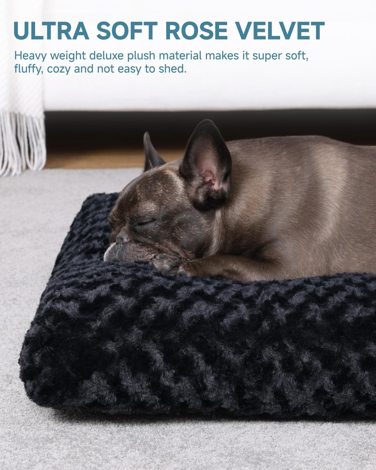 KSIIA Washable Dog Bed Medium Size Dog Crate Bed Plush Pet Mat - Black / 23.0"L x 18.0"W x 3.0"Th - image 2
