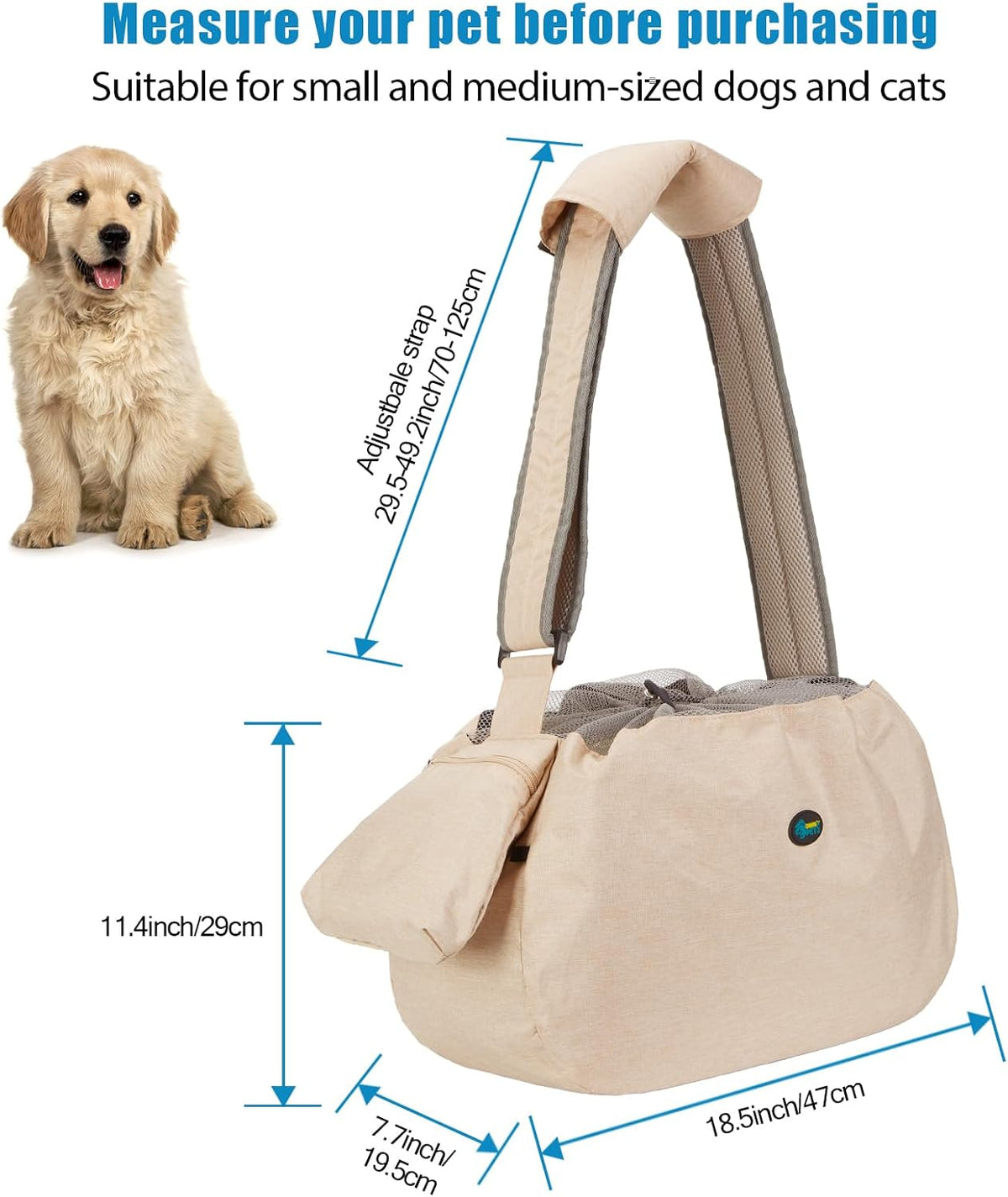 Ownpets XL Dog Sling 15-25lbs - Beige - image 3