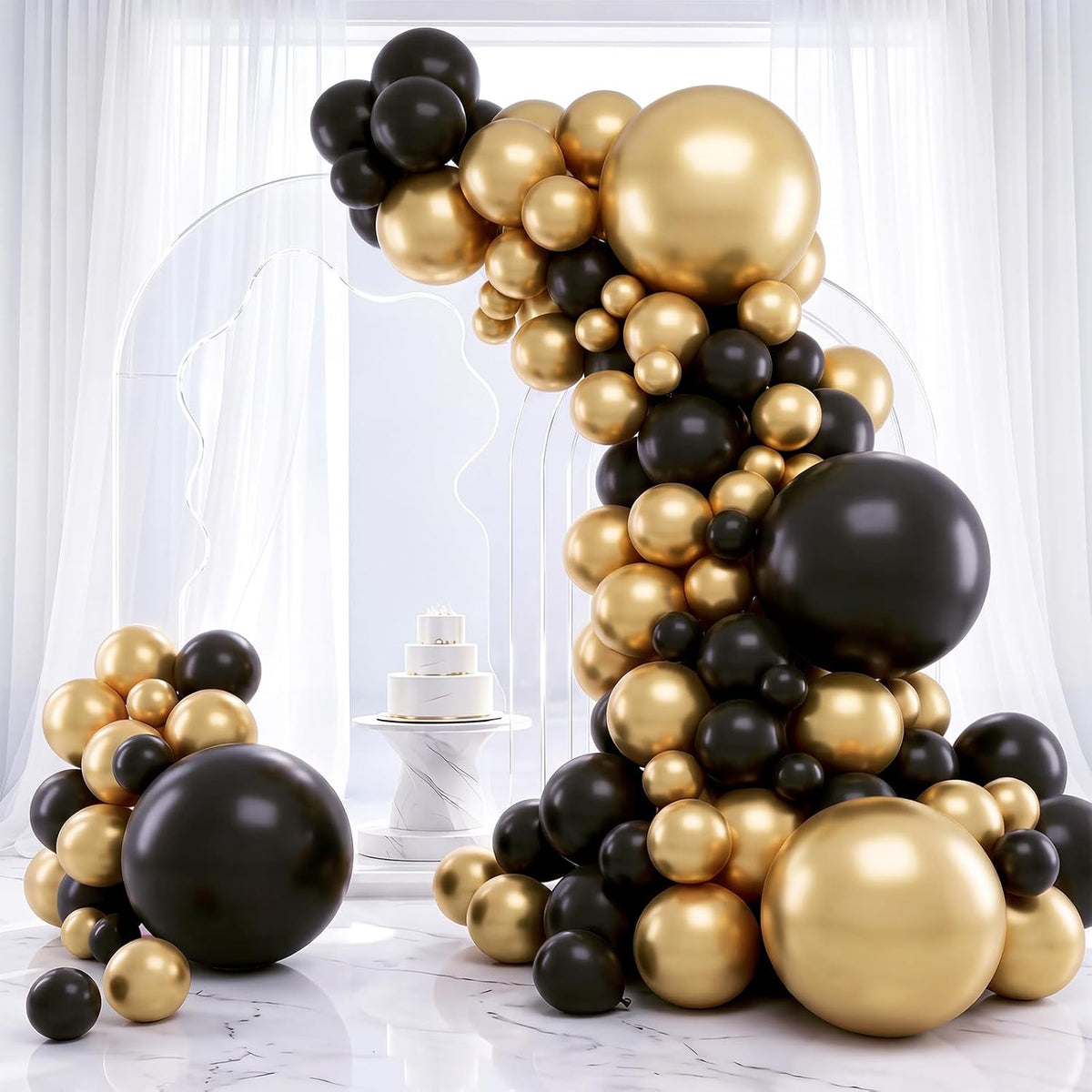 RUBFAC Gold Balloons Different Sizes Chrome Gold Balloon Arch Kit - Black Gold