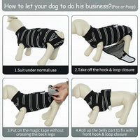Kuoser Dog Surgery Recovery Suit for Female Male Dogs, Stripes Spay Neuter Anti-Licking Dog Onesie, Surgical Suit Snugly Pet Post Surgery Vest Bodysuit for Abdominal Wounds Skin Disease, Black S