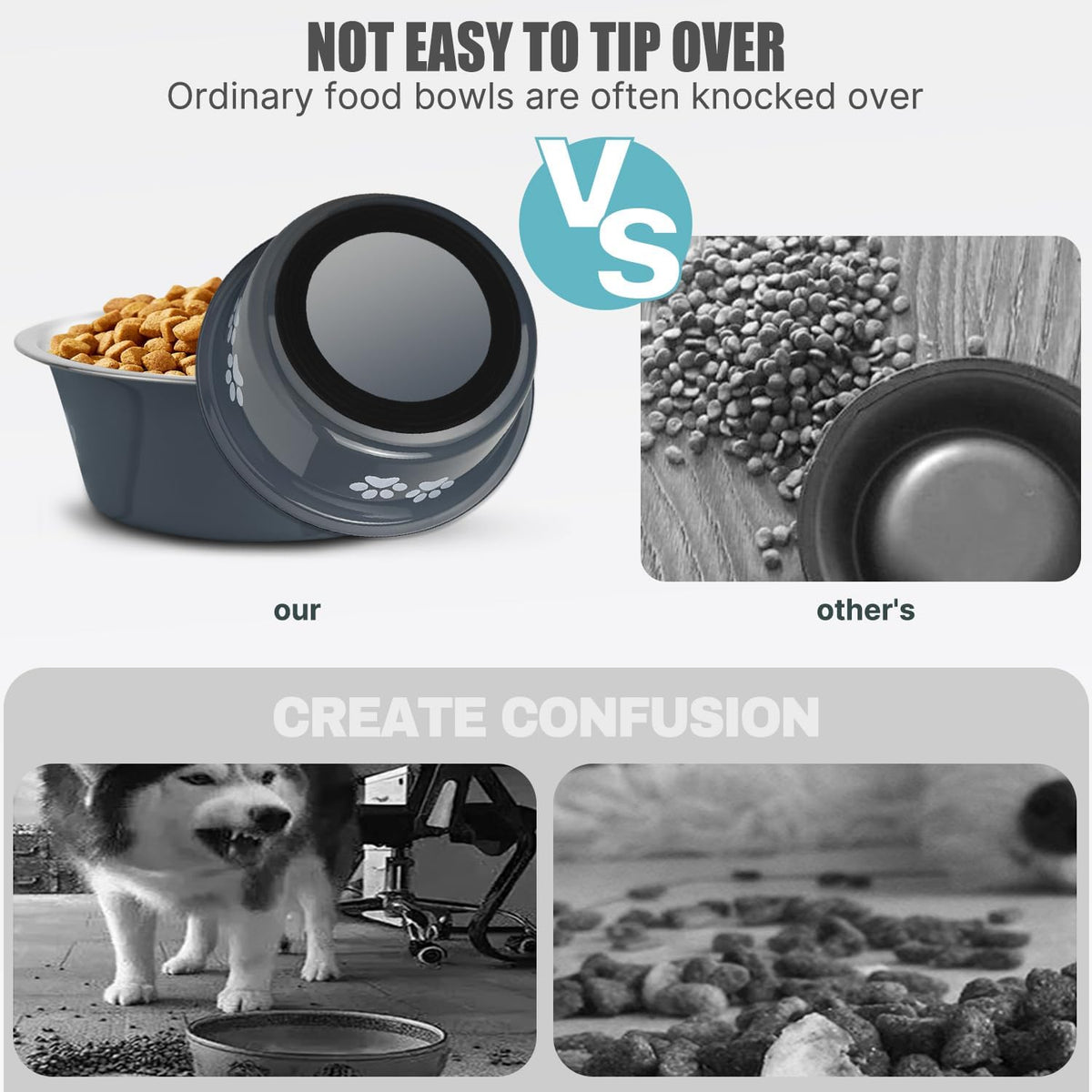 Stainless Steel Dog Bowls - Grey / 6.6 Cups/53 OZ - image 4