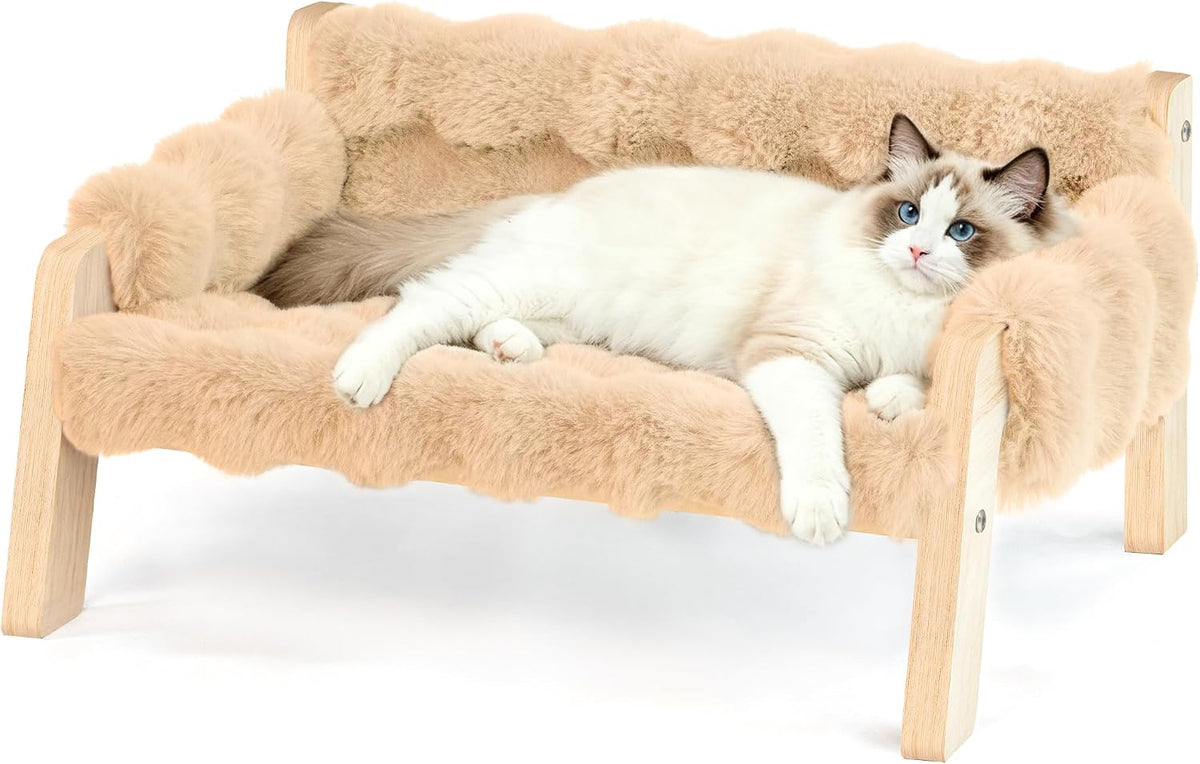 Elevated Cat Couch Bed for Indoor Cats - Brown