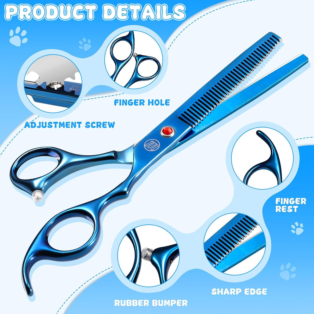 Professional Dog Grooming Scissors Set - 7 Inch (Pack of 5) / Blue - image 4