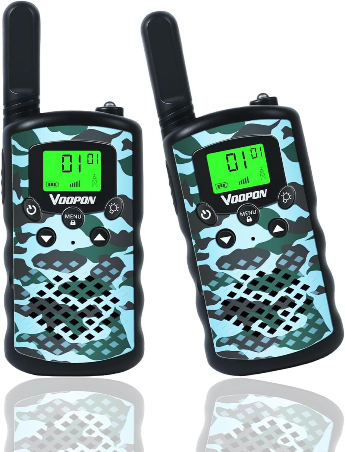 VOOPON green camo walkie talkies for kids with LCD screens