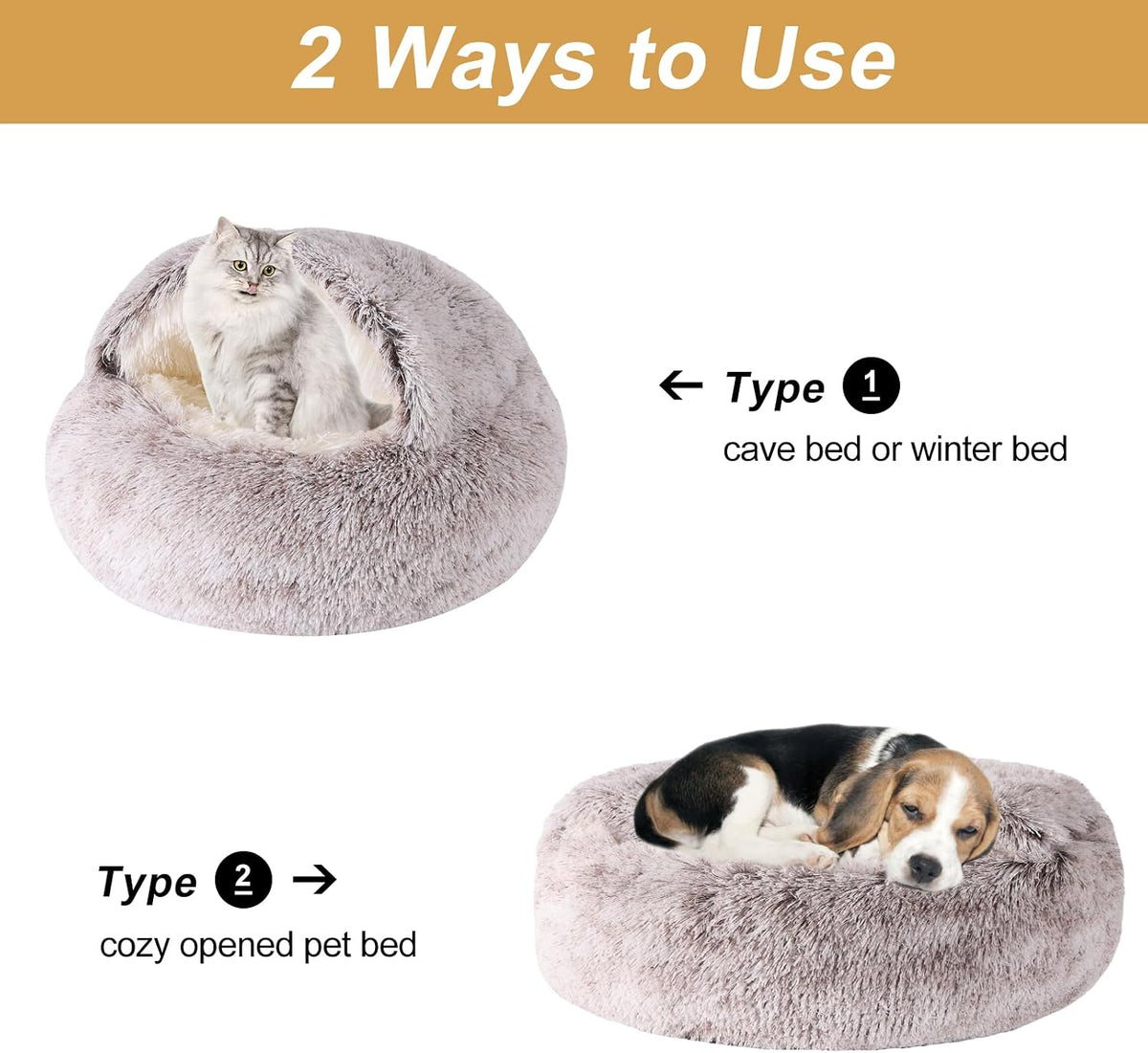 Cat Bed Cave, Cat Beds for Indoor Cats, Washable Hooded Cat Beds - 24.0"L x 24.0"W x 14.0"Th / Coffee - image 2