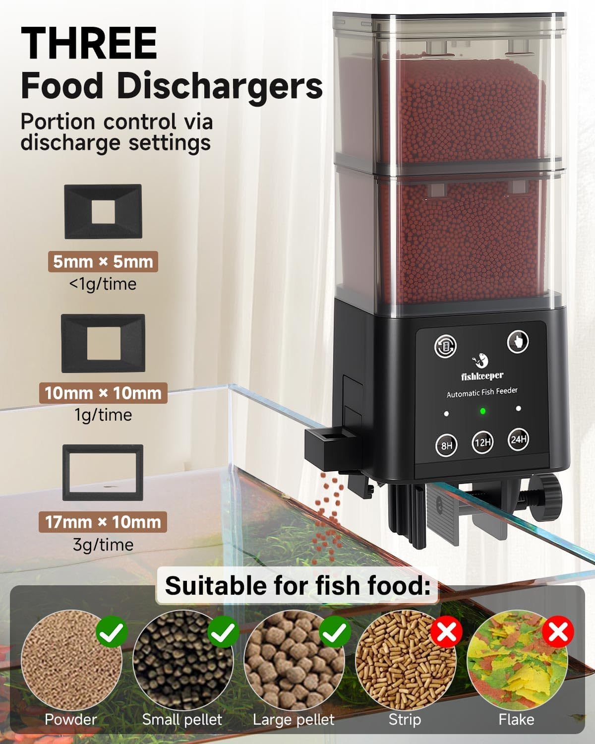 fishkeeper Automatic Fish Feeder for Aquarium, 8H/10H/24H Timer - 520ML - image 4