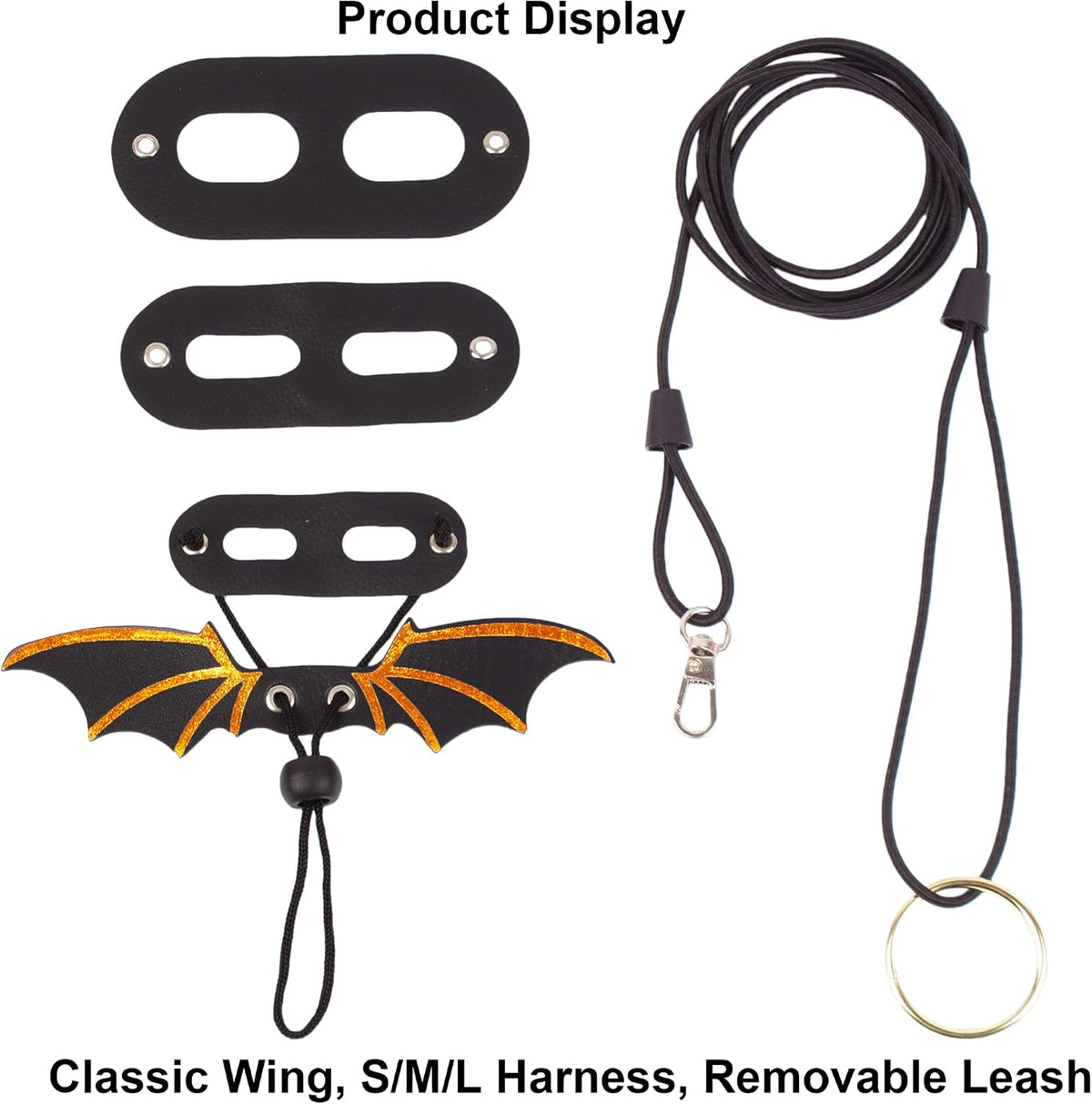 Pink Bearded Dragon Leash Harness, 3 Size Pack, Cool Bat Wing – Essentials for Small Pets - Black - image 2