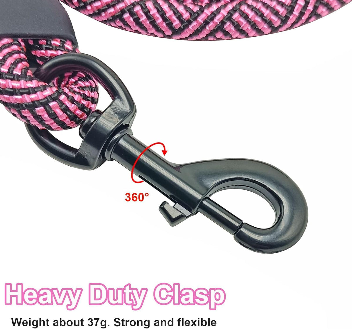 MayPaw Rope Dog Leash, Thick Leash for Medium Large Dogs - pink black / 1/2" * 10' - image 2