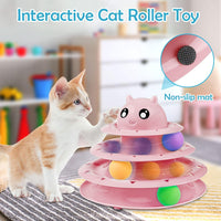 UPSKY Cat Toy Roller 3-Level Turntable Cat Toys with Six Colorful - B-Pink - image 4