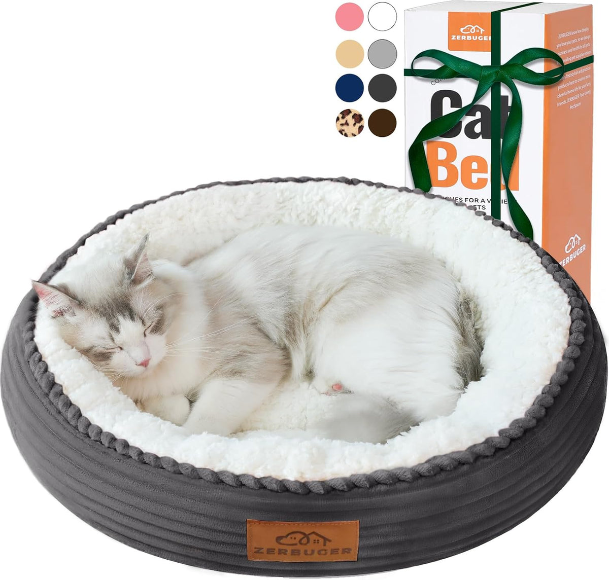 Zerbuger 20in Pink Round Dog Bed Sofa for Dogs Cats - Dark Grey / Small