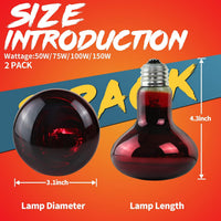 LUCKY HERP Intense Heat Lamp Bulbs for Reptiles 100W 2 Pack - Infrared Basking Light Bulb / 75 Watts - image 4