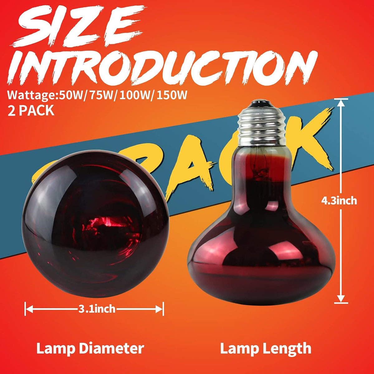 LUCKY HERP Intense Heat Lamp Bulbs for Reptiles 100W 2 Pack - Infrared Basking Light Bulb / 75 Watts - image 4