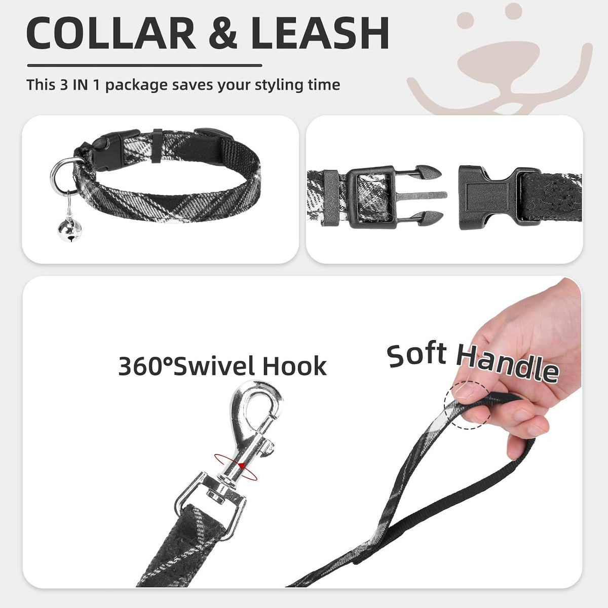 PUPTECK Dog Harness, Collar and Leash Set No Pull for Small Medium Sized – Essentials for Dogs - Black / M (CHEST 16"-18") / Patterned Harness Collar and Leash Set - image 4