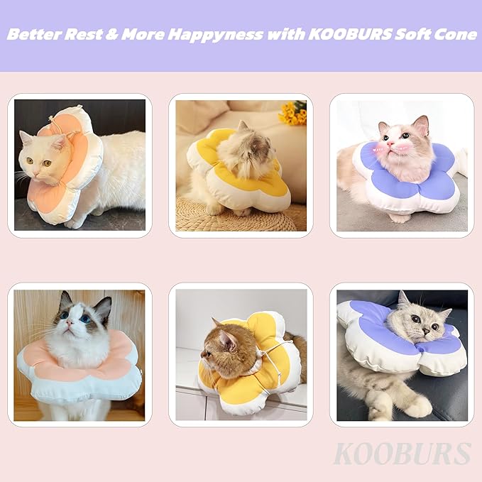 Cat Cone Collar Soft, Adjustable Kitten Cone After Surgery, Waterproof Recovery E Collar for Pet to Stop Licking(Yellow Flower, Medium)