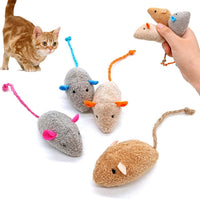 Cat Toys, 6 Pack Furry Rattle Mouse Toy Interactive Cat Toy with Feather Tail, 6 Assorted Faux Fur - 4-Pack Catnip-Filled Cat Mouse Toy