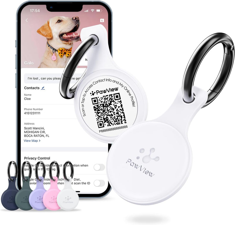 QR & NFC Pet ID Tag, Silent Silicone Dog Name Tag - White
