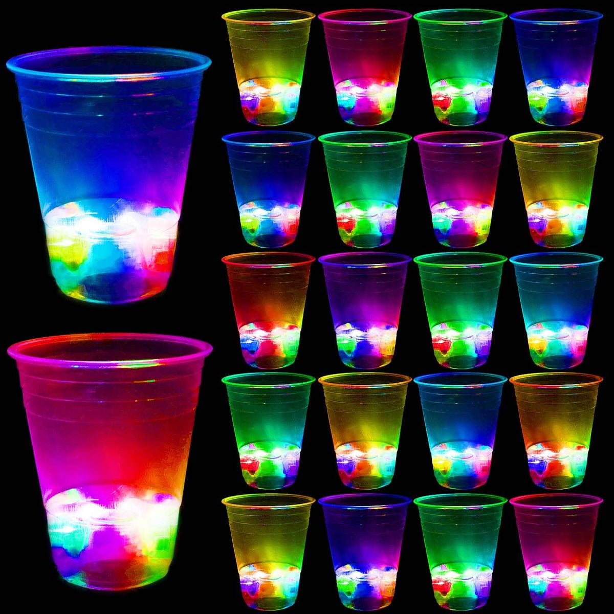 LLKMDSS light up party cups, 40 pack of 16 oz plastic cups with flashing color LED lights