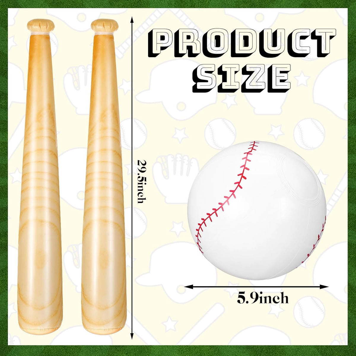 Lewtemi inflatable baseball set with two wood grain bats and one inflatable baseball - view 13