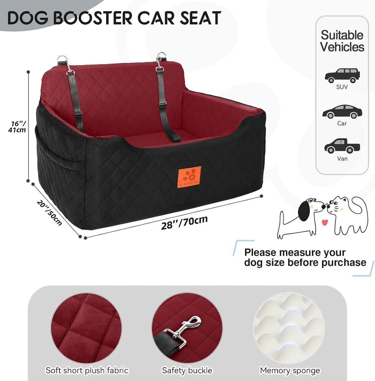 Dog Car Seat for Medium/Large Dog Under 50 lbs or 2 Small Dogs – Essentials for Dogs - Black/Red - image 3
