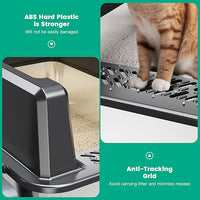 Tripamin XXL Stainless Steel Litter Box with High Sides 26"x18"x12" Extra Large Metal Litter Box for Big Cats & Multiple cat, Jumbo Top Entry Litter Pan with lid (Black, XX-Large)