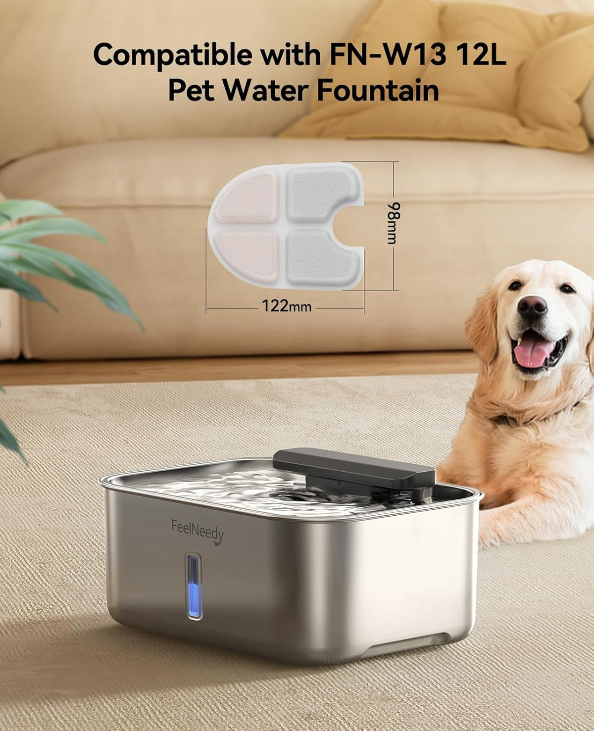 3.2Gal Stainless Steel Dog Water Fountain for Large Dog - 6 Filters + 6 Sponges - image 3