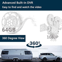 10.1" 1080P Backup Camera Monitor & Built-in DVR for RV Truck Trailer Rear Side Front Reversing View Wired System FHD Image 4 Split Large Screen 64GB Recorder IP69 Waterproof Avoid Blind Spot Kit