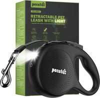 Retractable Dog Leash with Light, 360° Tangle-Free - Black with LED light / Large-26ft