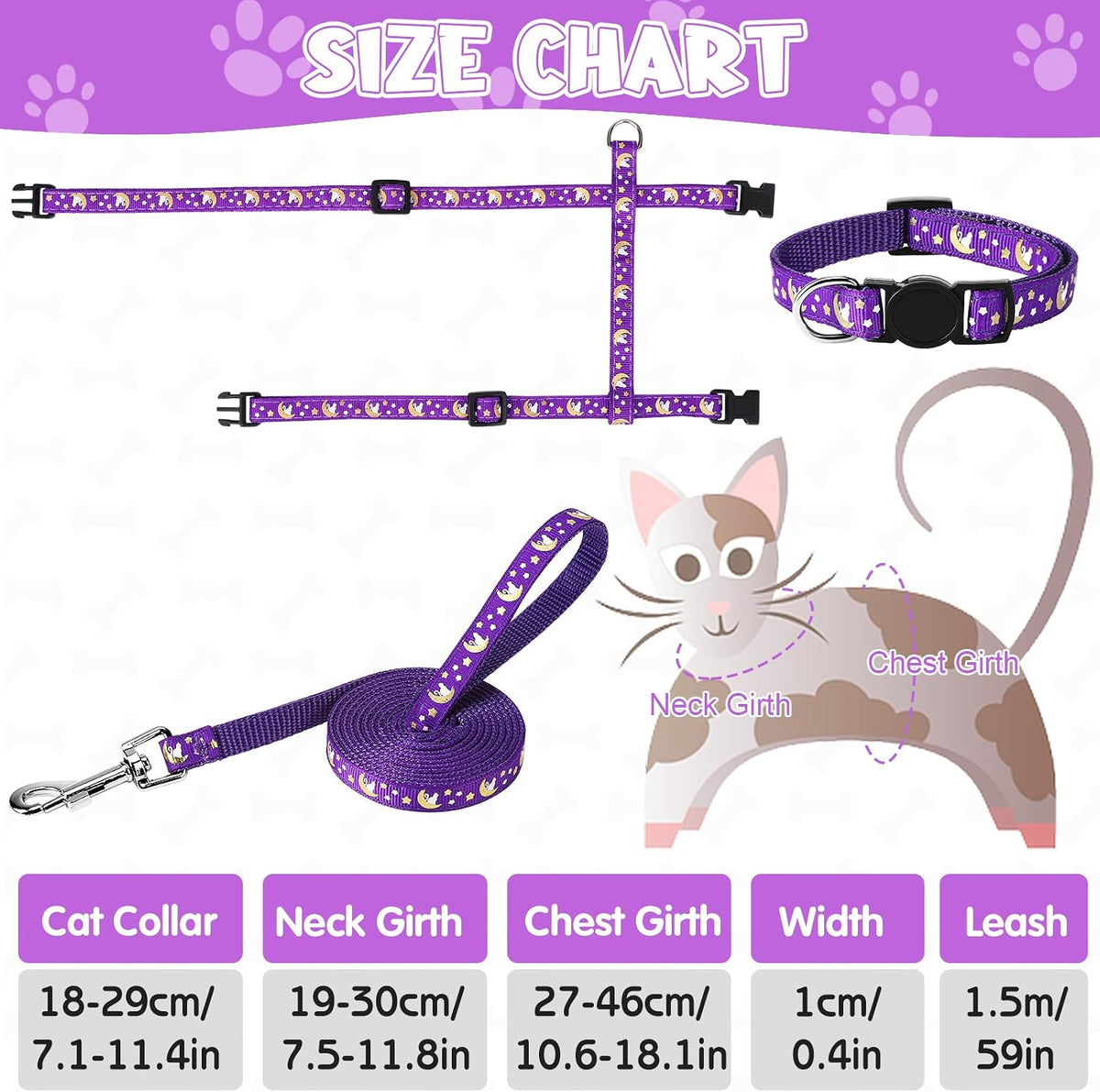 2 Pack Cat Harness and Leash with Collar Set - Multicolor - image 2