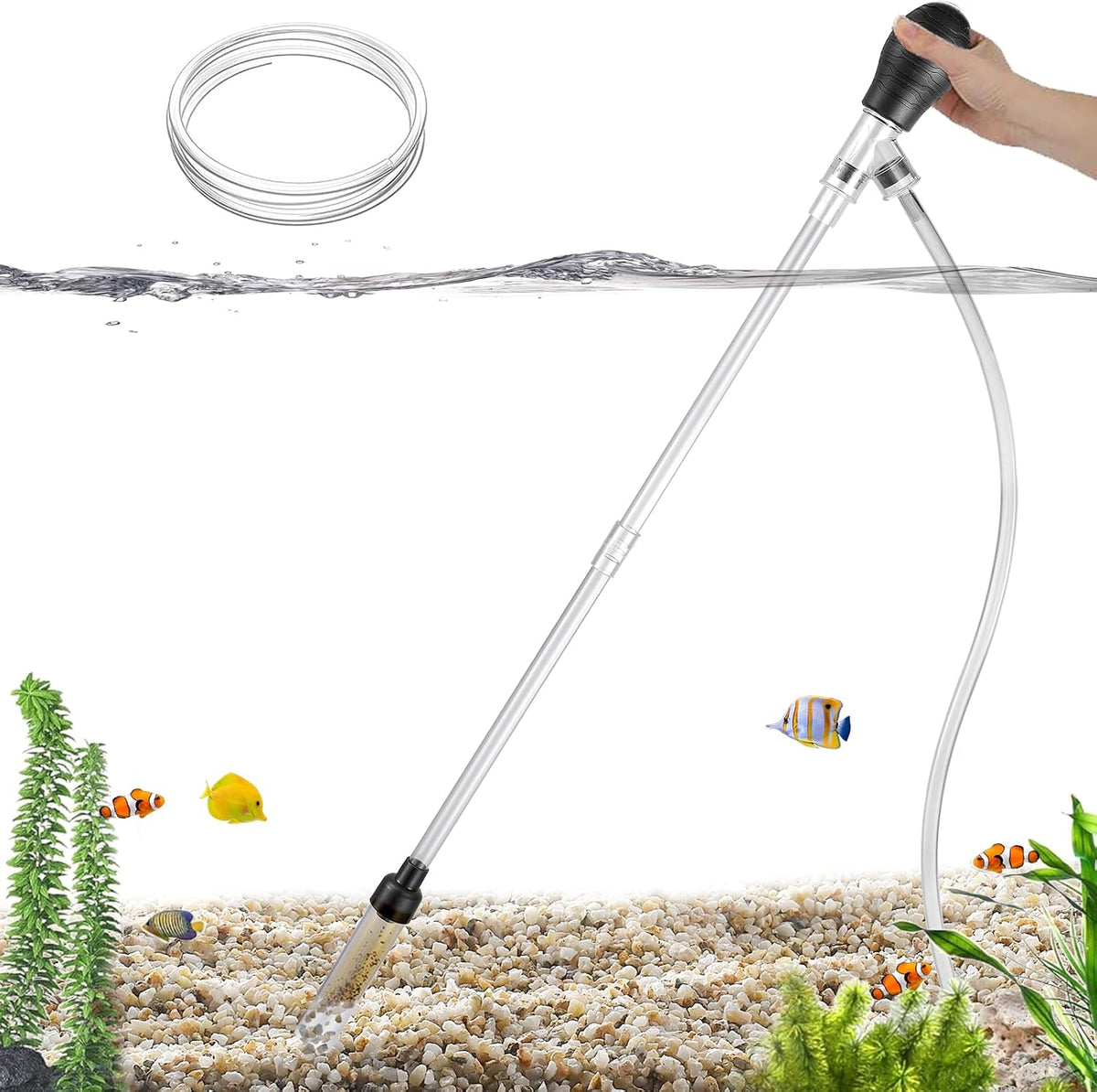 Small Aquarium Gravel Vacuum Sand Cleaner Tank Water Changer – Essentials for Fish - M(5~20Gal)