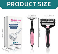 3-IN-1 Pet Grooming Tool - Undercoat Rake, Dematting Comb & Deshedding Brush for Cats & Dogs - Removes Mats, Tangles & Loose Fur, Reduces Shedding & Prevents Hair Mess (Pink)