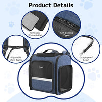 Pawtners Cat Carrier Backpacks Expandable Pet Backpack with Breathable Mesh, Pet Carrier Backpack for Cats Small Dogs Puppies Up to 18 Lbs, Dog Carrier Backpack for Travel Hiking Camping Outdoor Blue