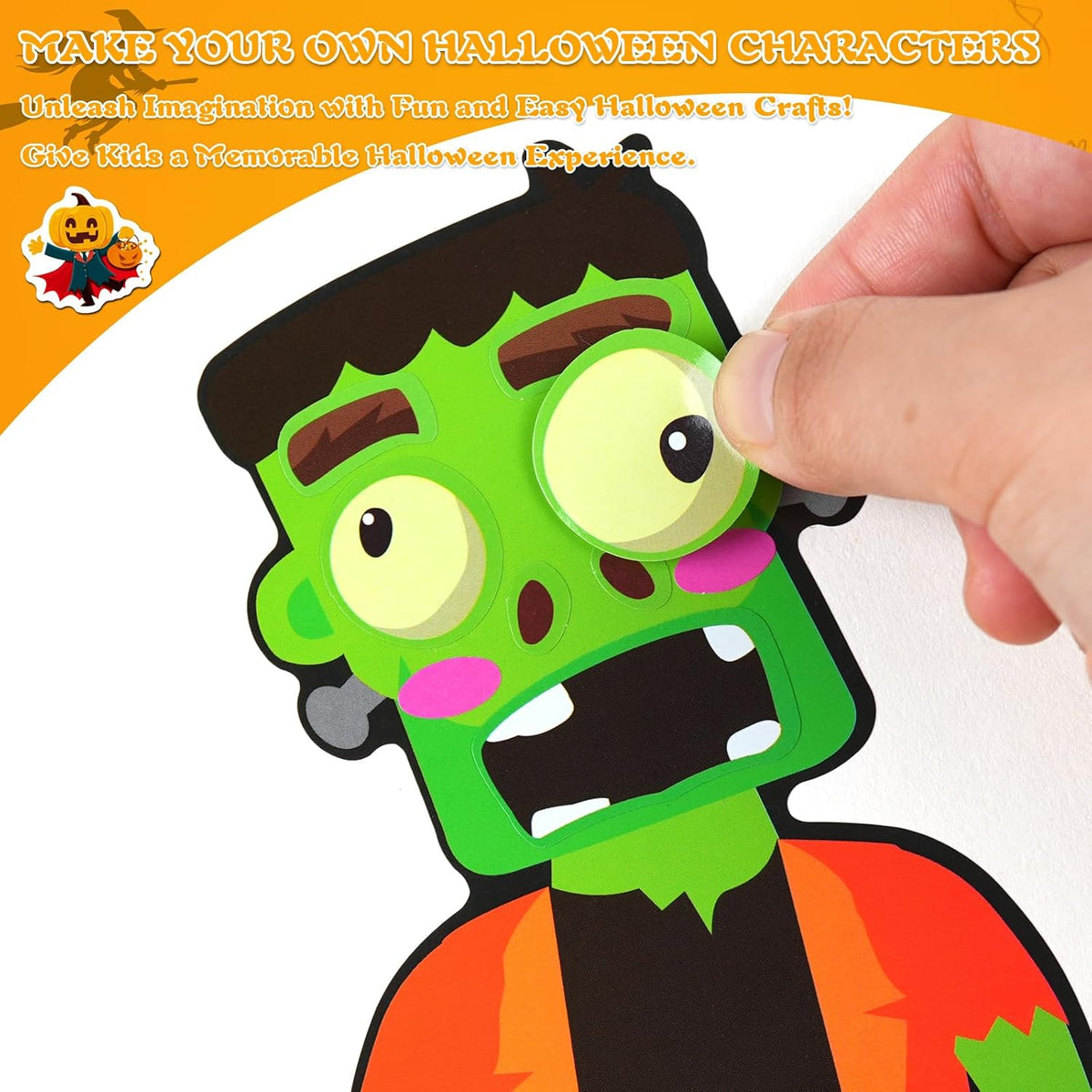 Aowplc Halloween make-a-face sticker sheets with witches, pumpkins and monsters - view 7