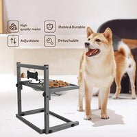 SHAINFUN Elevated Dog Bowls - Raised Stand with 2 Stainless Steel Bowls, Adjustable Height Feeder for Small and Medium Dogs, Puppies, Cats - Grey