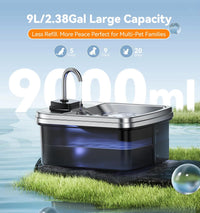 9L/2.38Gal Dog Water Fountain Elevated with 4-Height Adjustable Stand - Water Fountain + 3 Filters + 3 Sponges - image 4