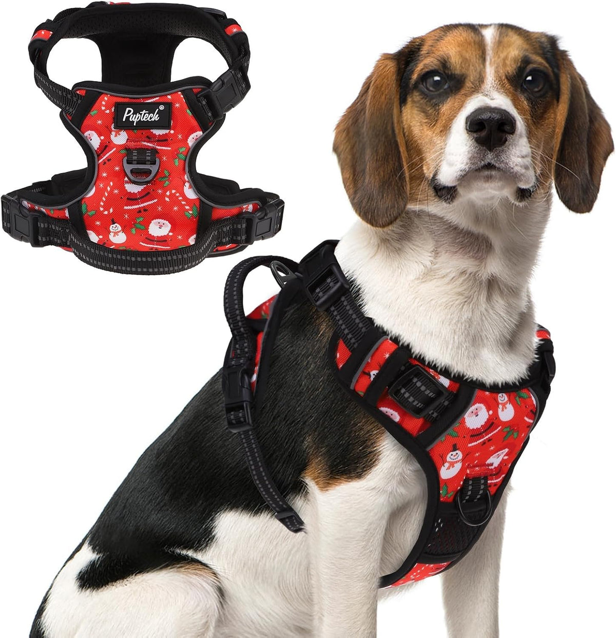 PUPTECK No Pull Halloween Dog Harness for Large - Red(Santa Claus) / Medium / Harness Only