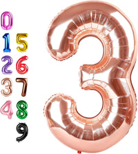 Number Balloons Blue 7 Balloon Numbers 40 inch for 7th Birthday - Rose Gold / Number 3