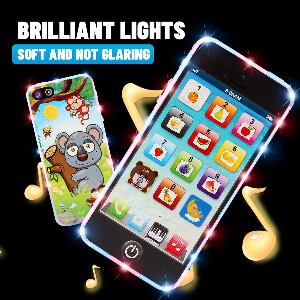 Sujosa Yphone black toy phone for toddlers with soft colored lights - view 5