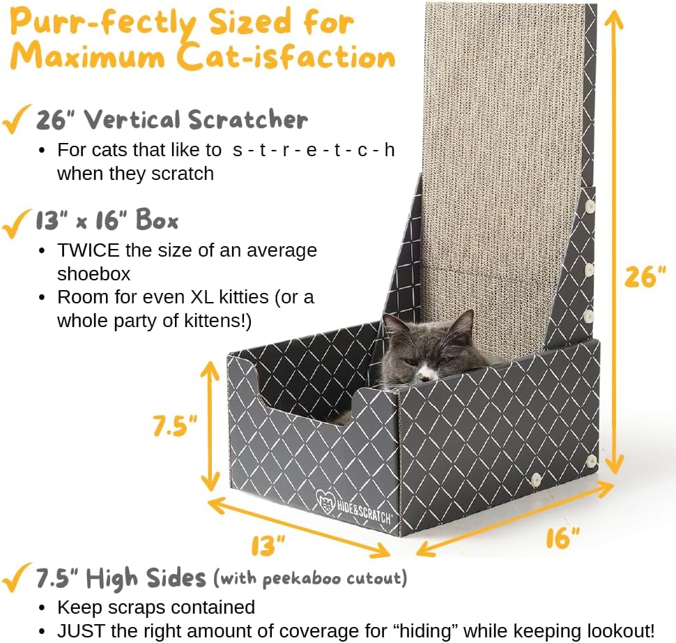 Hide & Scratch Cardboard Cat Scratcher Box & Bed Dark Grey Diamond Pad – Essentials for Cats - Dark Grey L-Shaped - image 3