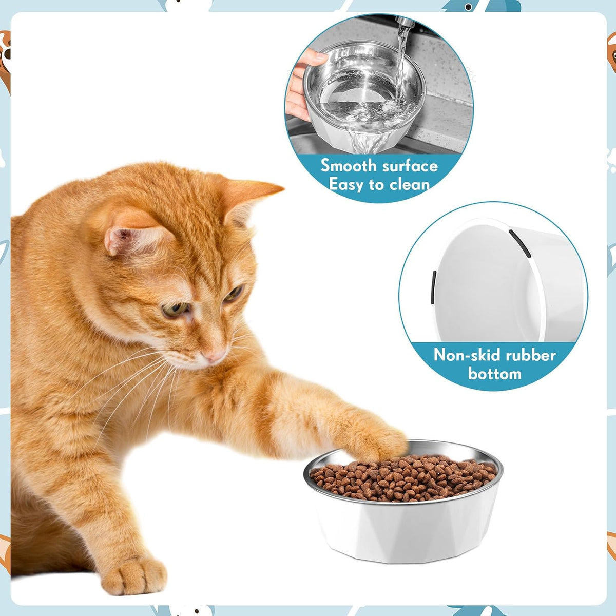 Lallisa 2 Pcs Elevated Cat Bowls, Adjustable Raised Feeder - Blue, White - image 4
