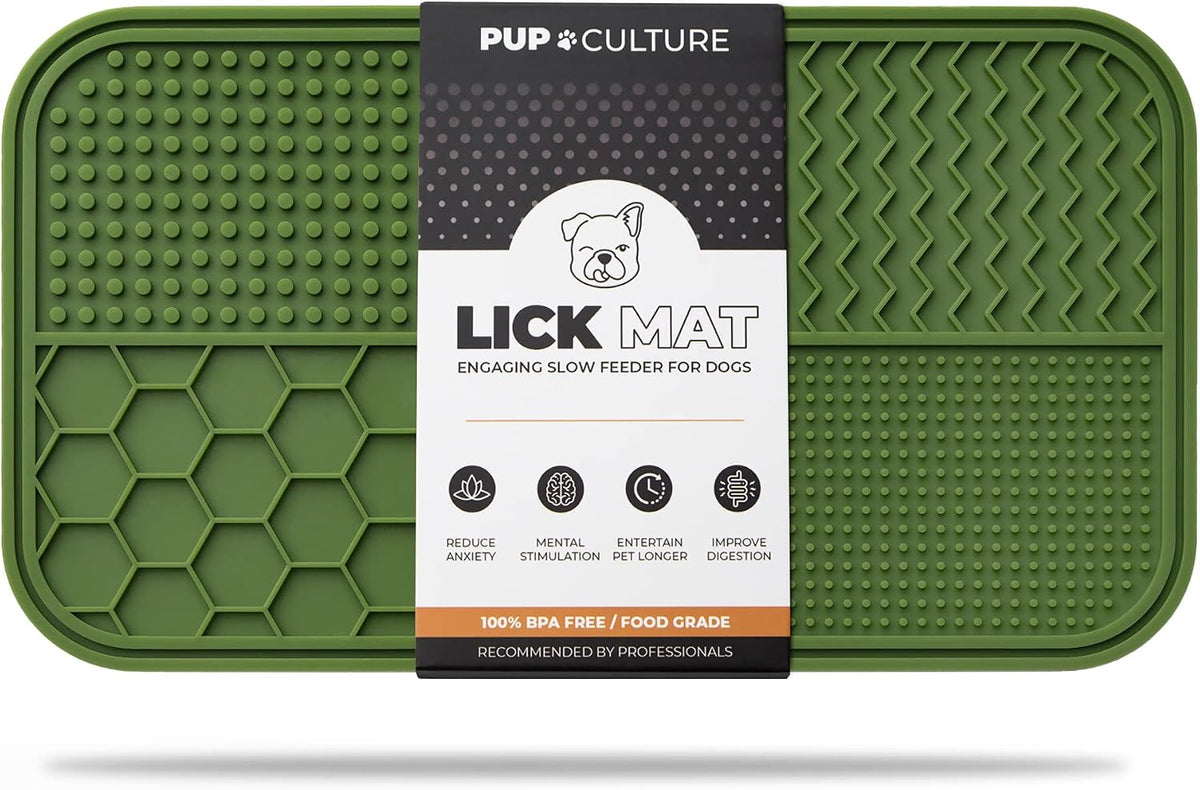 Dog Lick Mat for Dogs, Feeding Pad for Anxious Pets Plus 4 Different Puzzles for Mental Stimulation - 1 Pack / Green