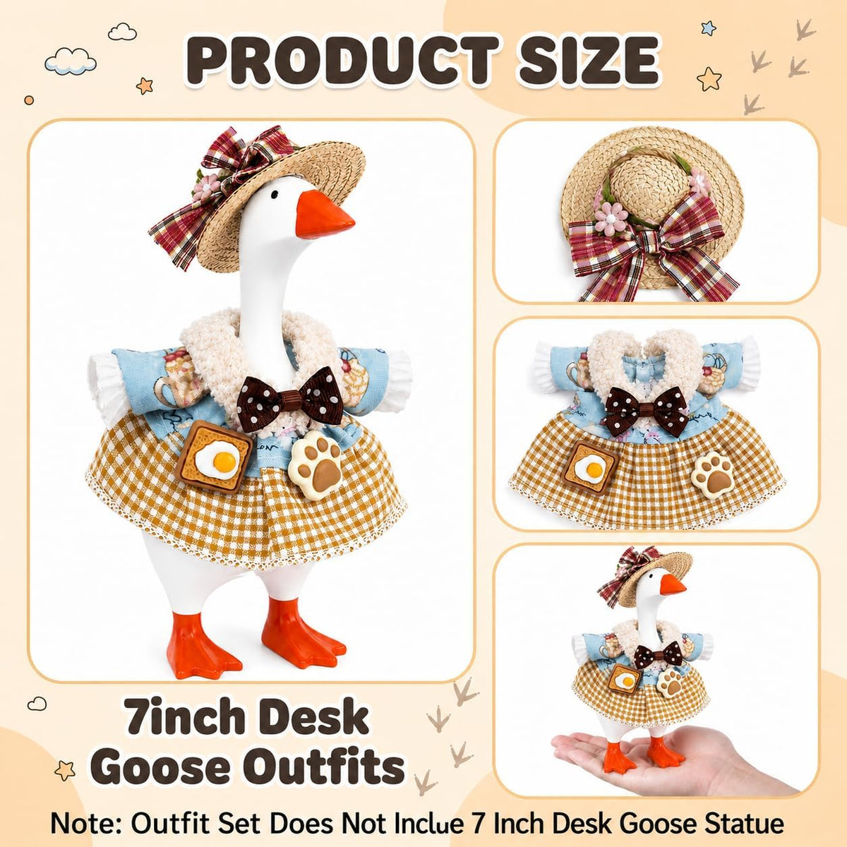 7inch Desk Goose Outfits, Mini Desktop Goose Clothes with Sunglasses & Necklaces, Brown Leopard - Dress Blue / 7 Inch - image 2