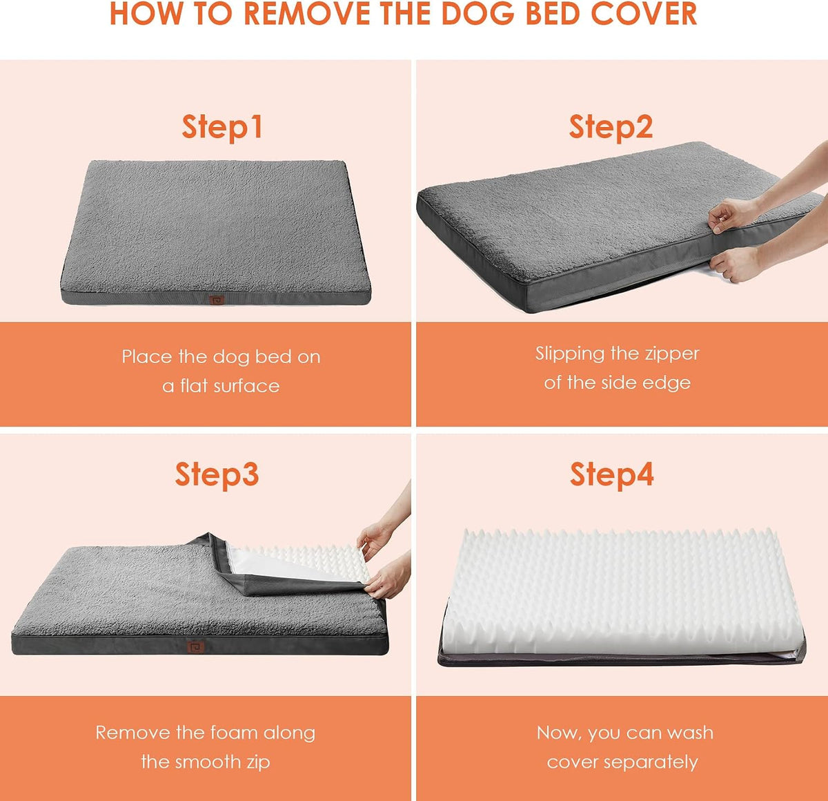 EHEYCIGA Orthopedic Dog Bed Large with Removable Washable Cover - 41*27*3.5 inches (Pack of 2) / Grey - image 4