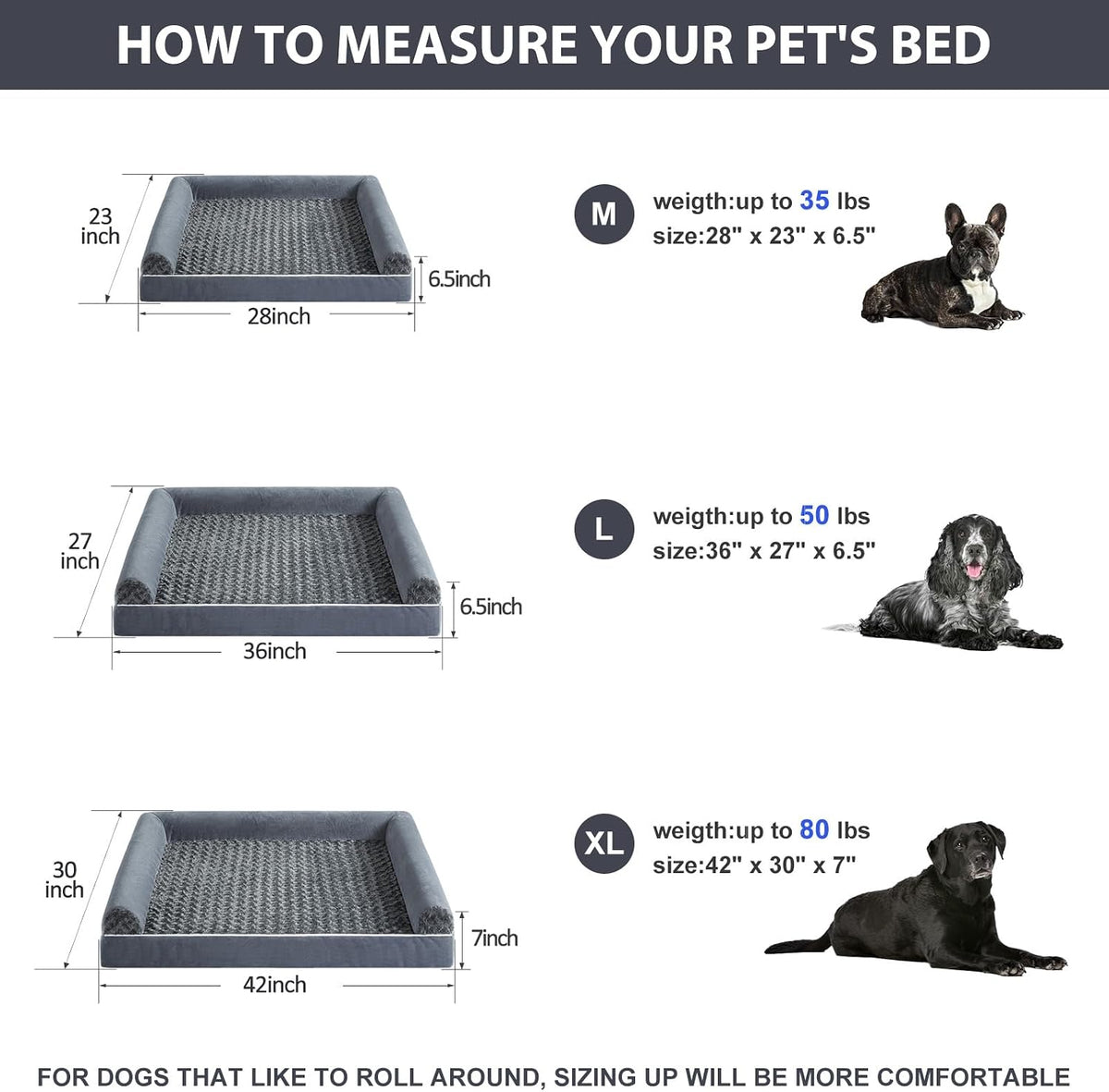 Orthopedic Washable Large Dog Bed for Senior Dog Comfy Sleep – Essentials for Dogs - 28"l x 23"w x 6.5"th / Dark Grey - image 3