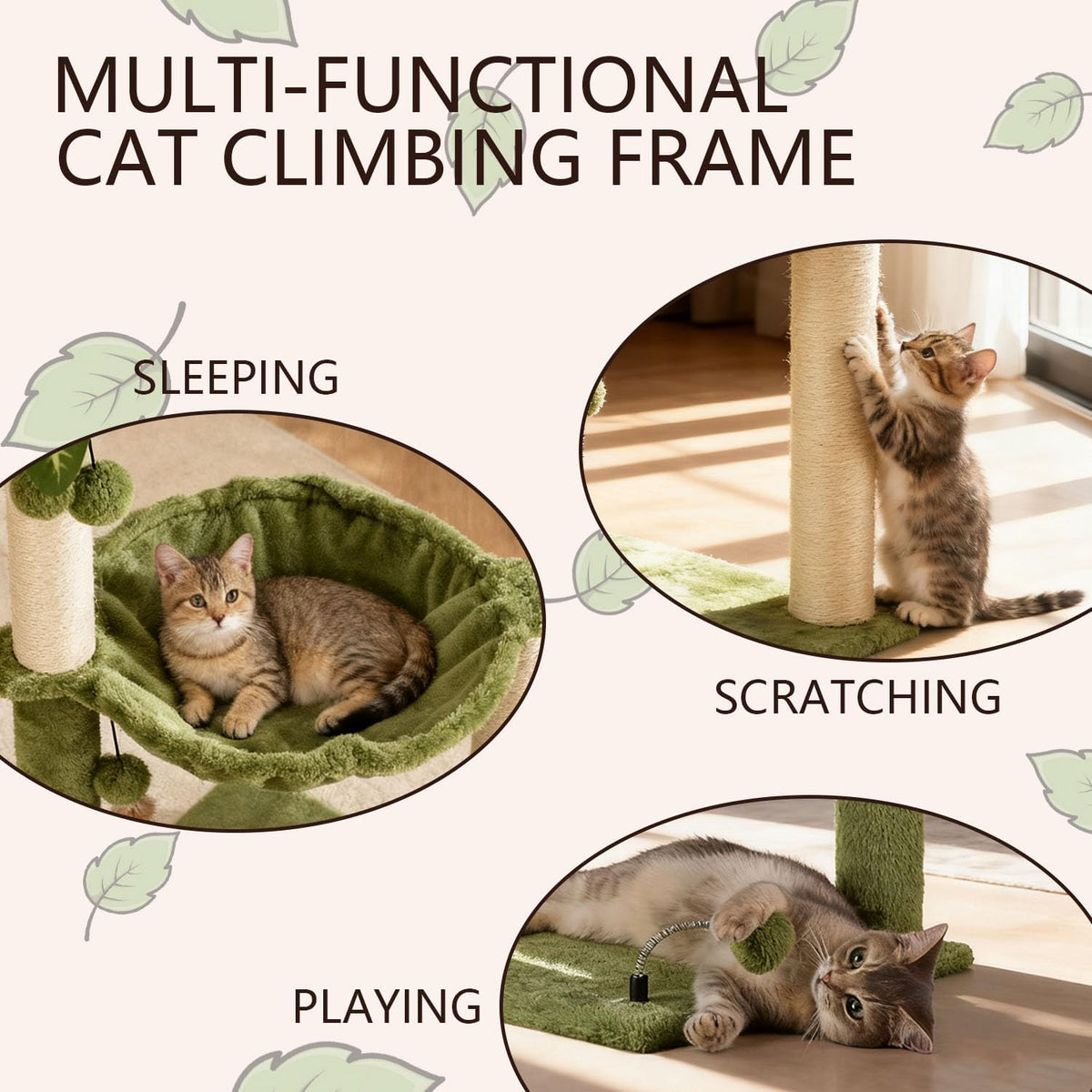 MECOOL Cat Tree for Indoor Cats 35" Tall Cat Scratching Post - 35"-Green - image 2