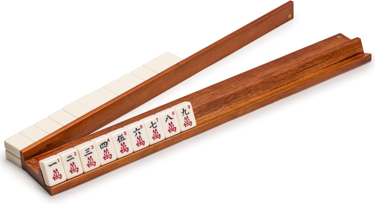 Yellow Mountain Imports chestnut wooden mahjong racks with magnetic pushers, set of 4, 18 inches