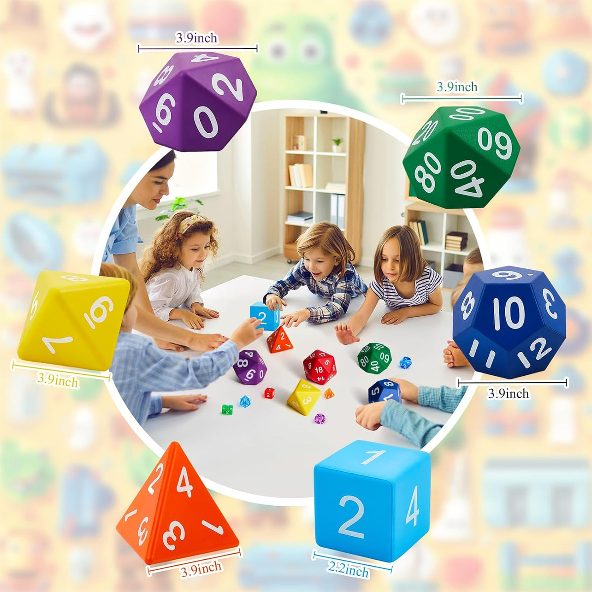 Arrowbash jumbo foam polyhedral dice set of 6 in rainbow colors - view 7