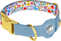 AirTag Dog Collar for Small Medium Large Breed - Adjustable Cute Pattern Dog Collar with Airtag Holder - Soft Leather Tracker GPS Apple Air Tag Pet Collars (Small, 12"-15" Neck Fit, Floral)